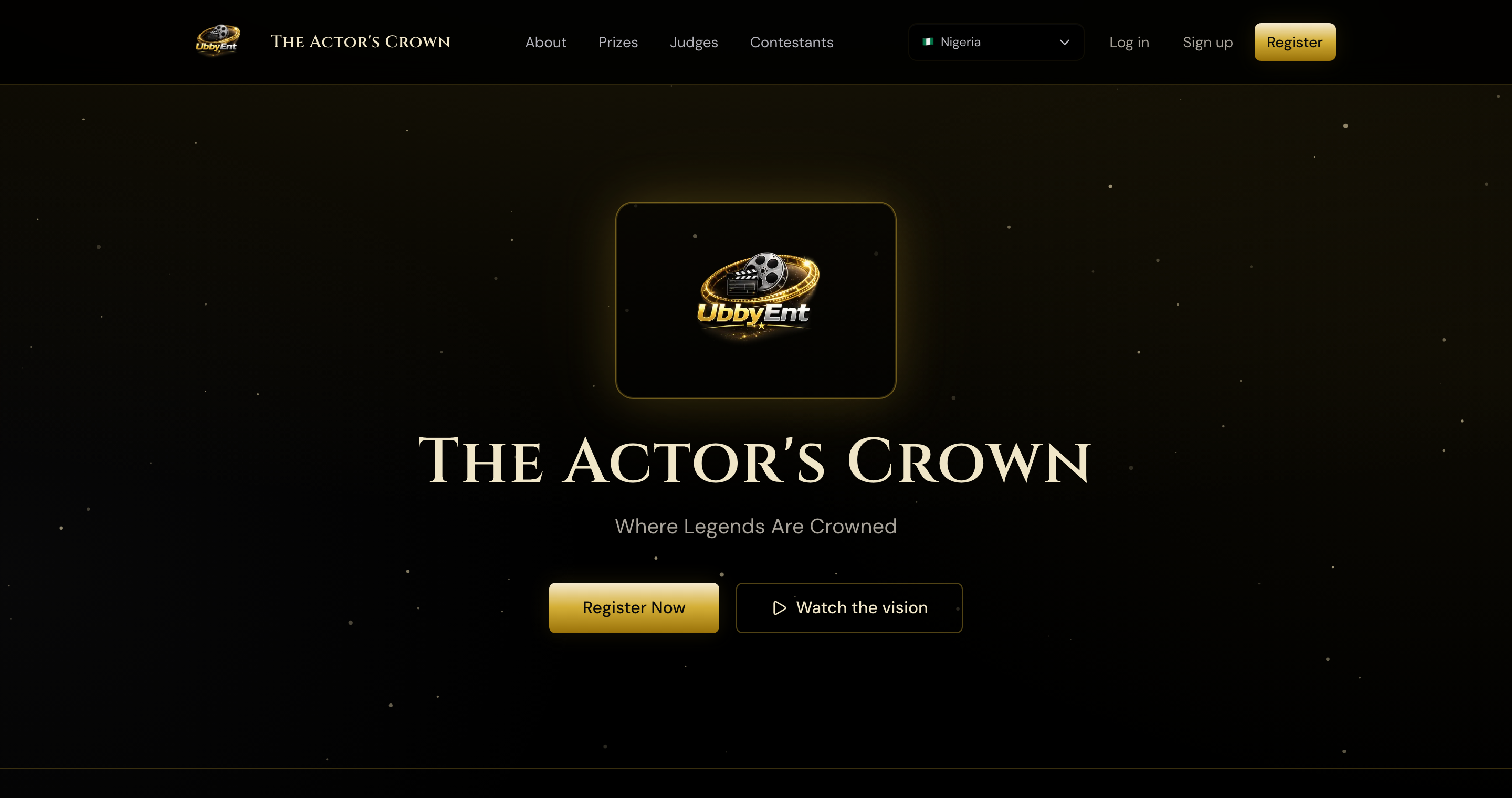 The Actor's Crown homepage on ubbyent.com — Where Legends Are Crowned