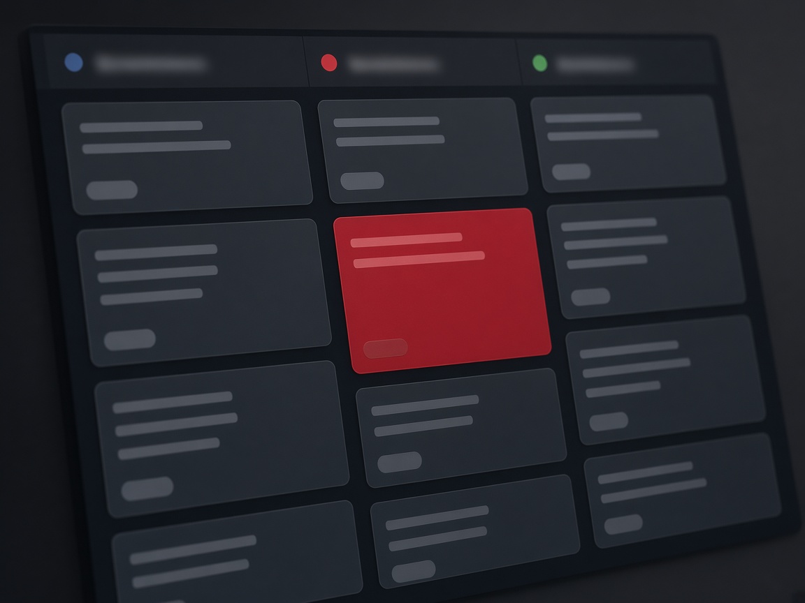 Dark kanban board showing an organized scoping workflow.
